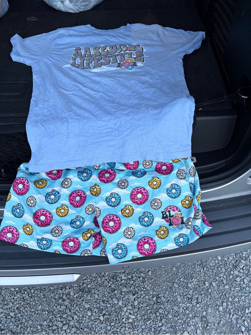 Kids Light Blue Donut Print Baseball Lifestyle Athletic Shorts - Matching Set